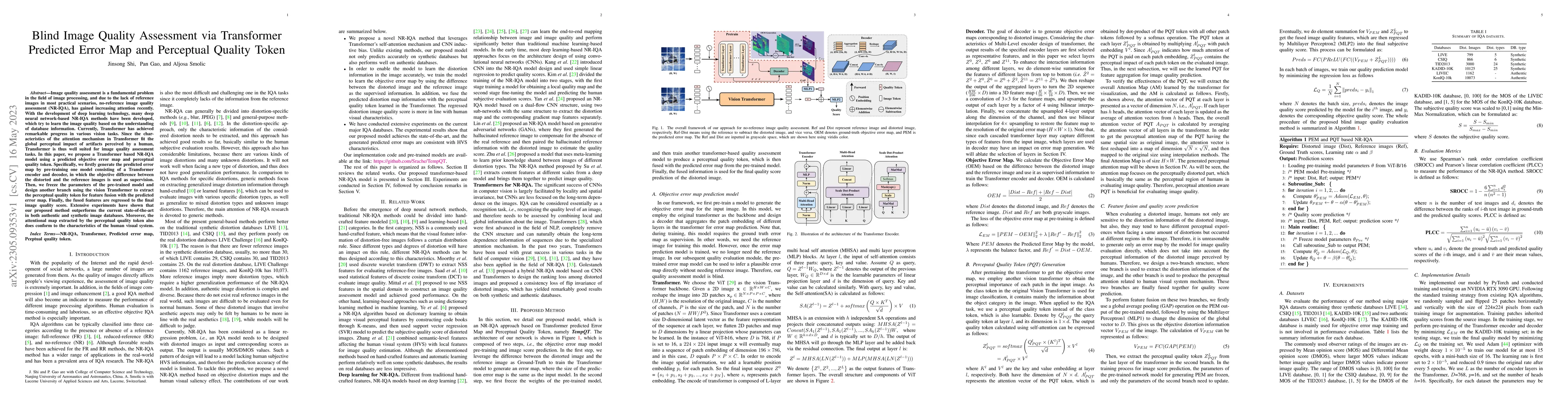 Thumbnail for Blind Image Quality Assessment via Transformer Predicted Error Map and
  Perceptual Quality Token