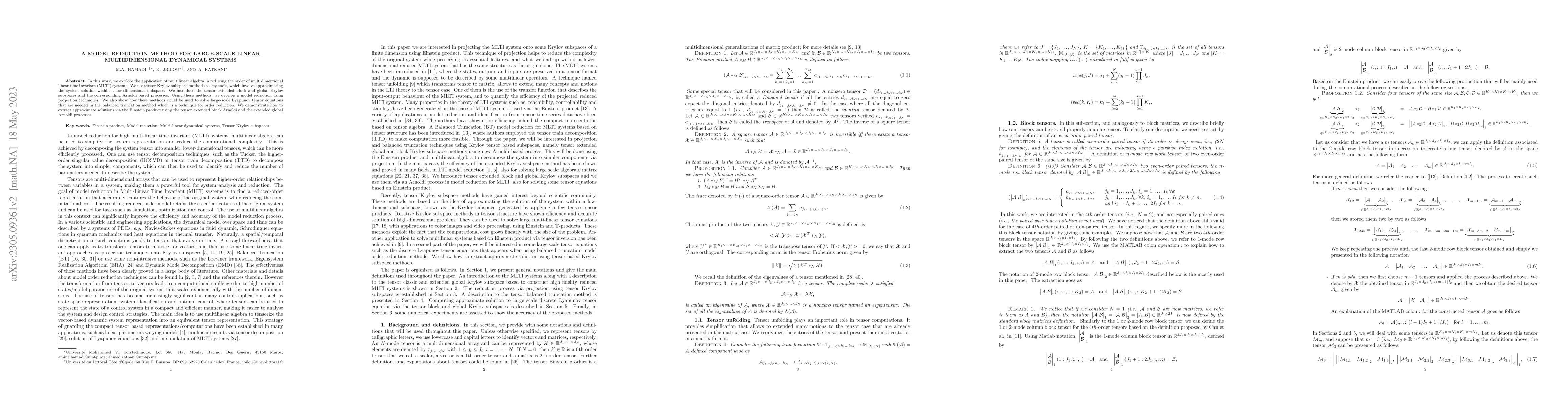 Thumbnail for A model reduction method for large-scale linear multidimensional
  dynamical systems
