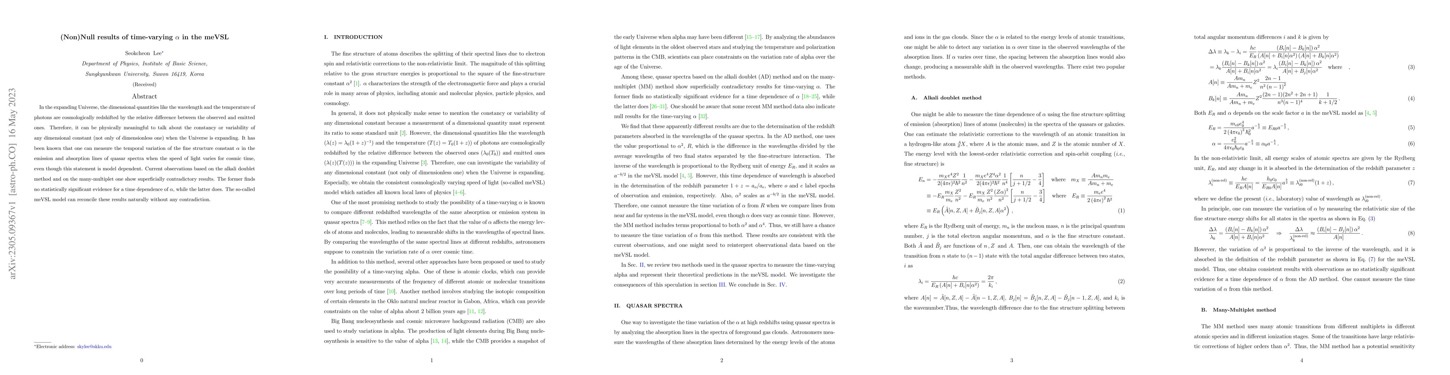 Thumbnail for (Non)Null results of time-varying $\alpha$ in the meVSL