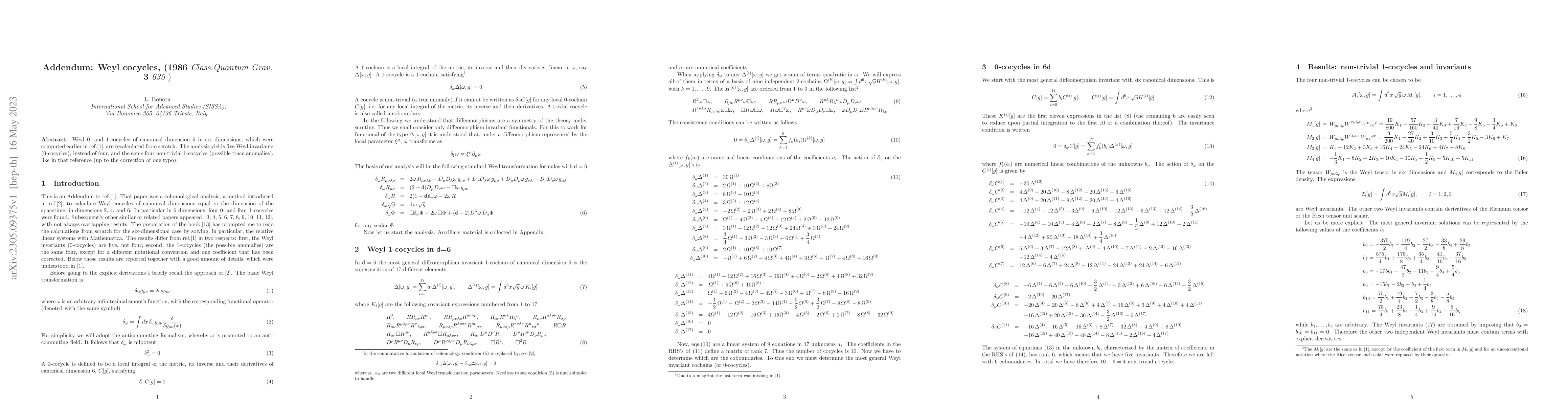 Thumbnail for Addendum: Weyl cocycles, (Class.Quantum Grav. 3 (1986) 635)