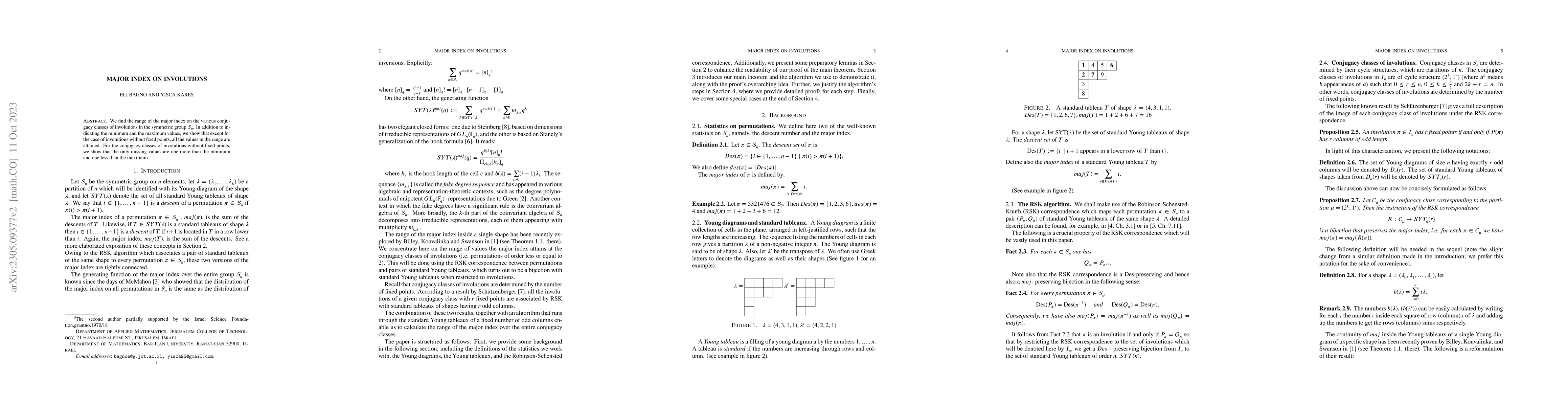 Thumbnail for Major index on involutions