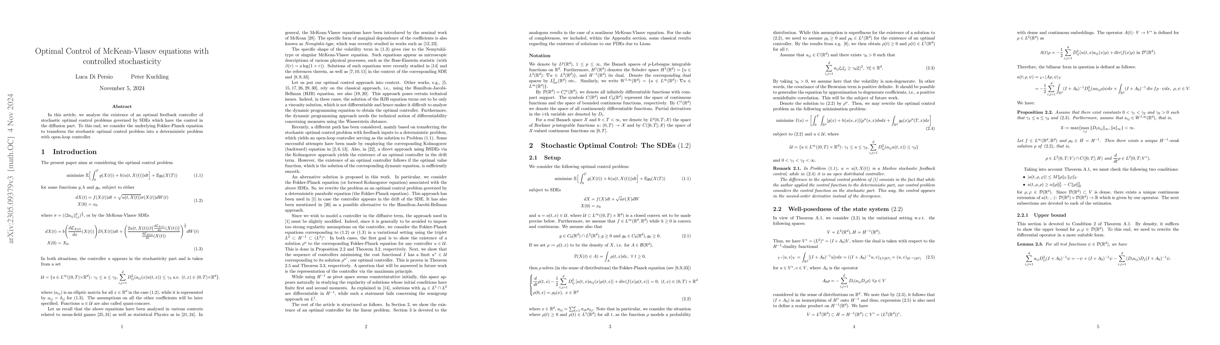 Thumbnail for Optimal Control of McKean-Vlasov equations with controlled stochasticity