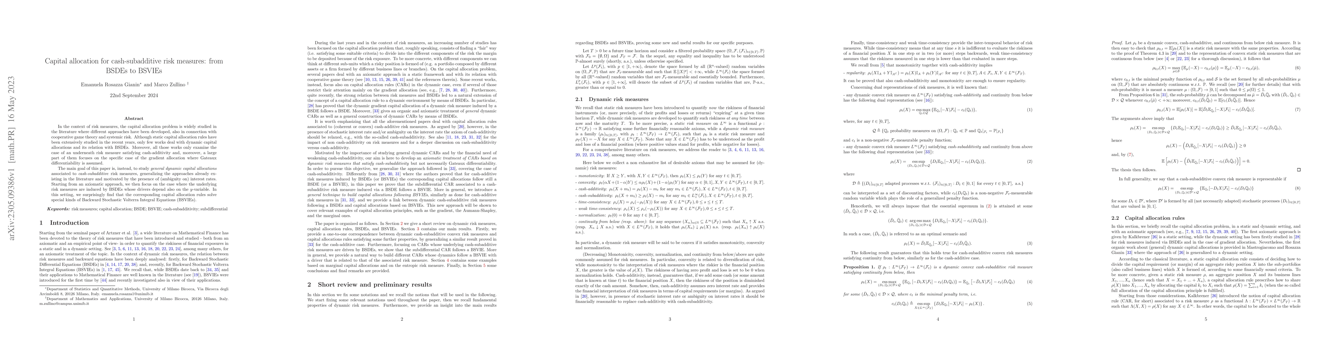 Thumbnail for Capital allocation for cash-subadditive risk measures: from BSDEs to
  BSVIEs