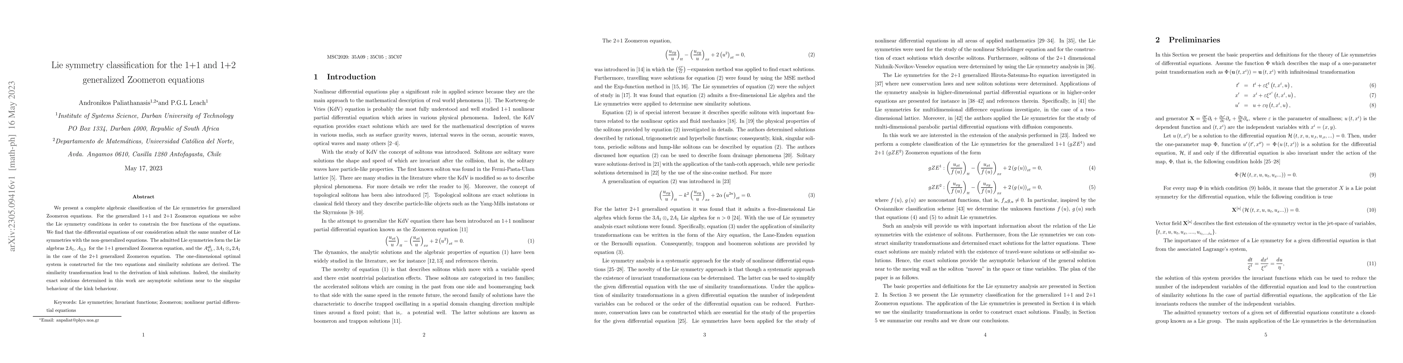 Thumbnail for Lie symmetry classification for the 1+1 and 1+2 generalized Zoomeron
  equations