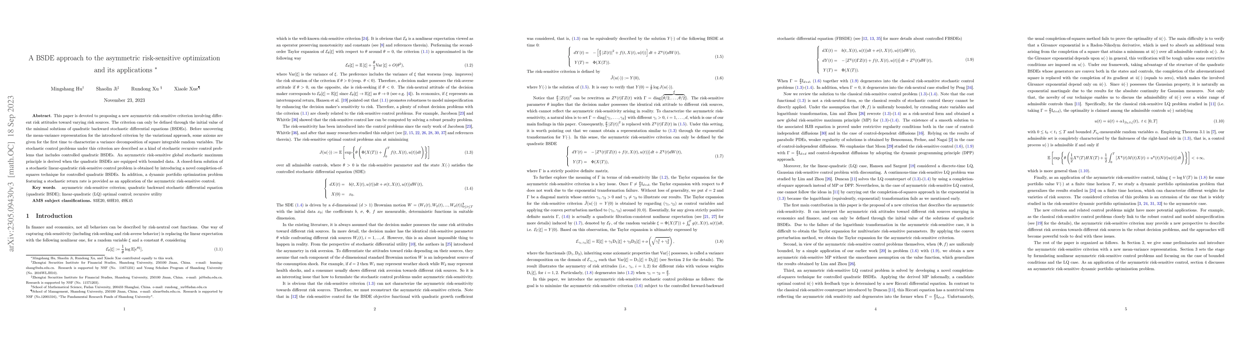 Thumbnail for A BSDE approach to the asymmetric risk-sensitive optimization and its
  applications