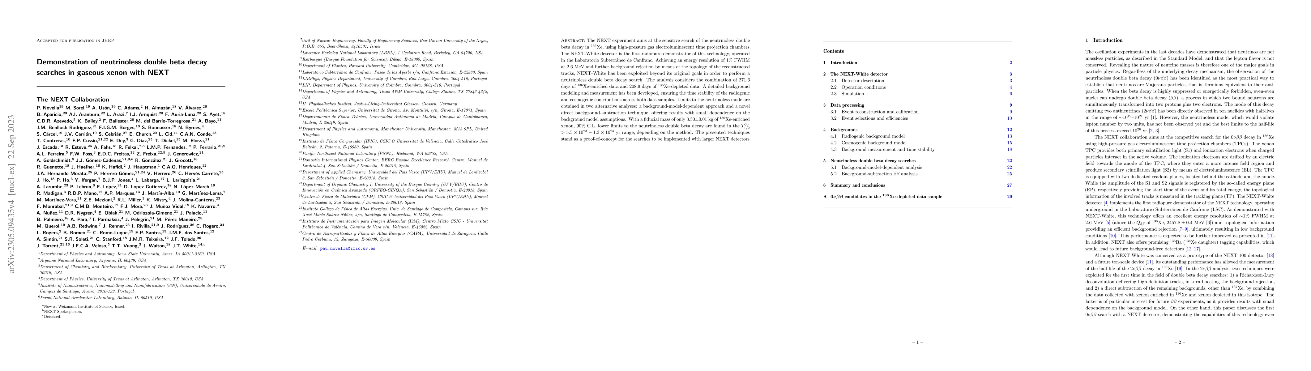 Thumbnail for Demonstration of neutrinoless double beta decay searches in gaseous
  xenon with NEXT