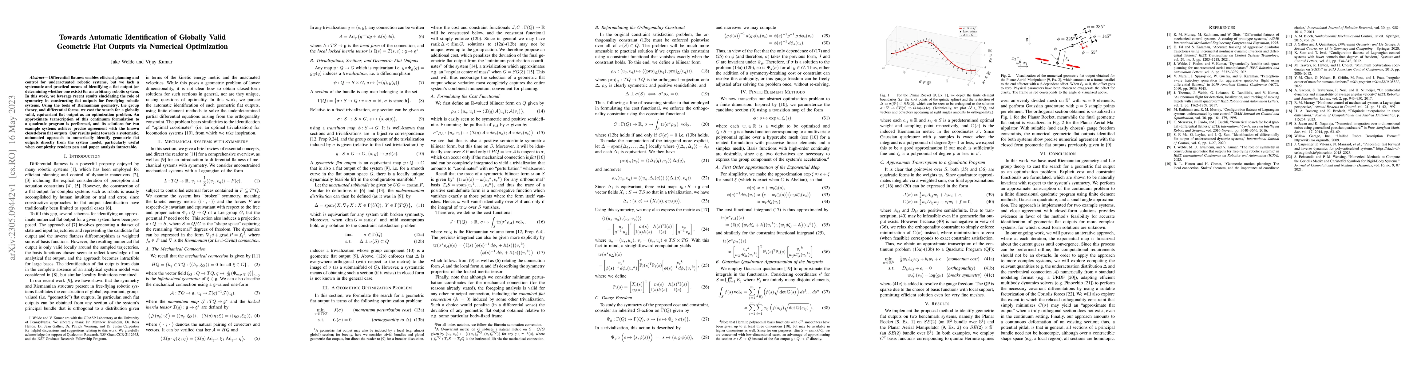 Thumbnail for Towards Automatic Identification of Globally Valid Geometric Flat
  Outputs via Numerical Optimization