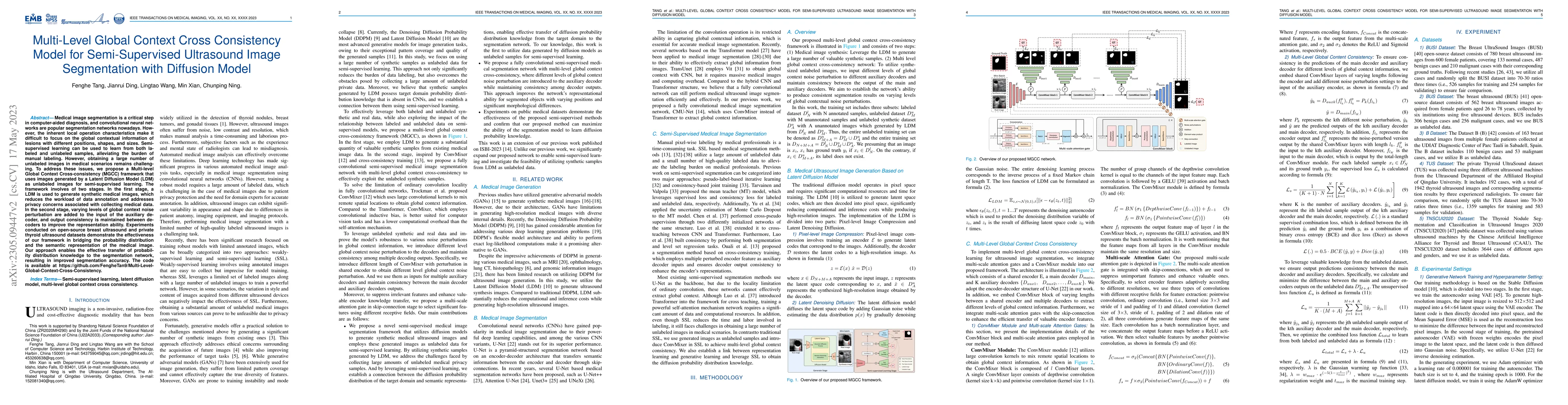Thumbnail for Multi-Level Global Context Cross Consistency Model for Semi-Supervised
  Ultrasound Image Segmentation with Diffusion Model