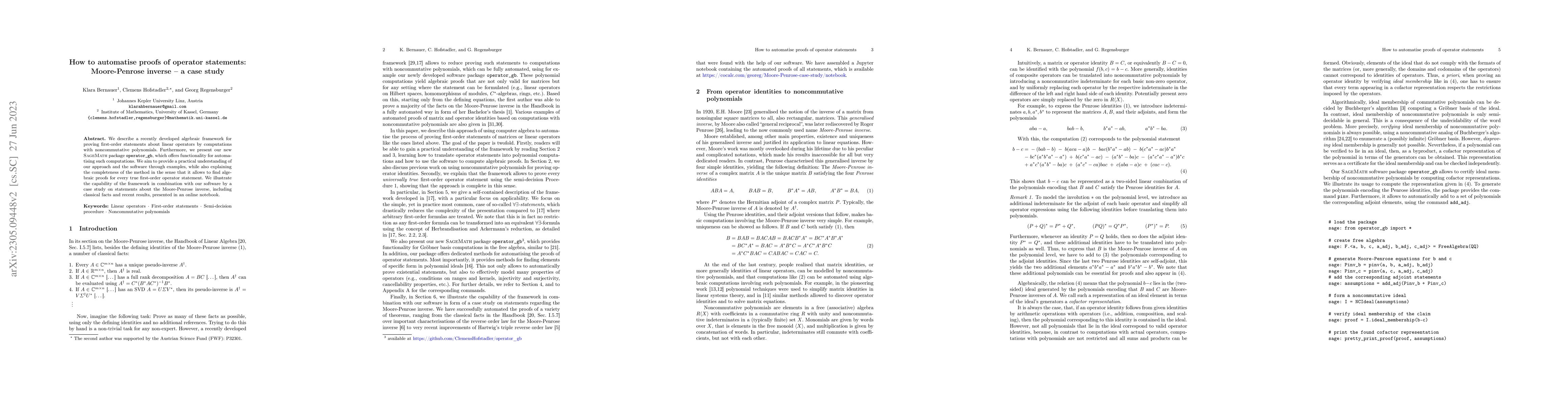 Thumbnail for How to automatise proofs of operator statements: Moore-Penrose inverse
  -- a case study