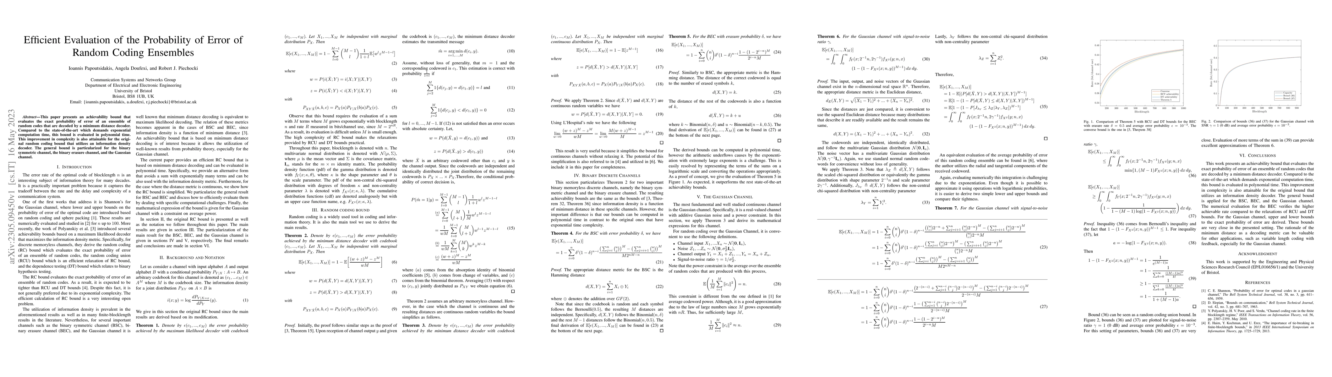 Thumbnail for Efficient Evaluation of the Probability of Error of Random Coding
  Ensembles