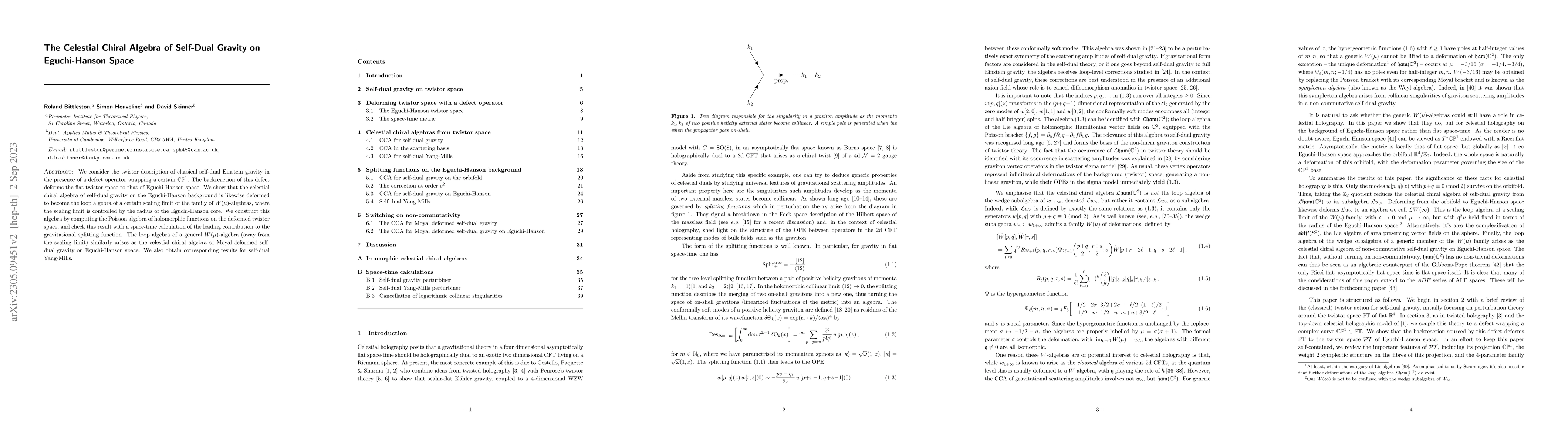 Thumbnail for The Celestial Chiral Algebra of Self-Dual Gravity on Eguchi-Hanson Space