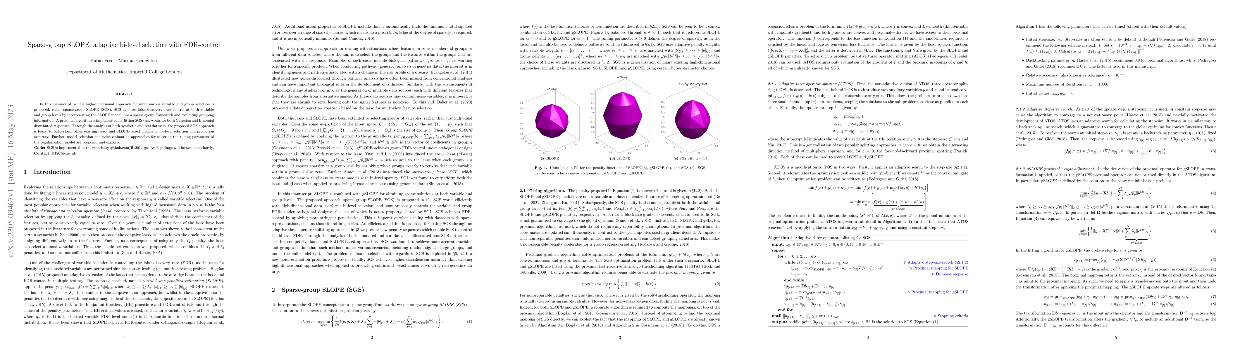 Thumbnail for Sparse-group SLOPE: adaptive bi-level selection with FDR-control