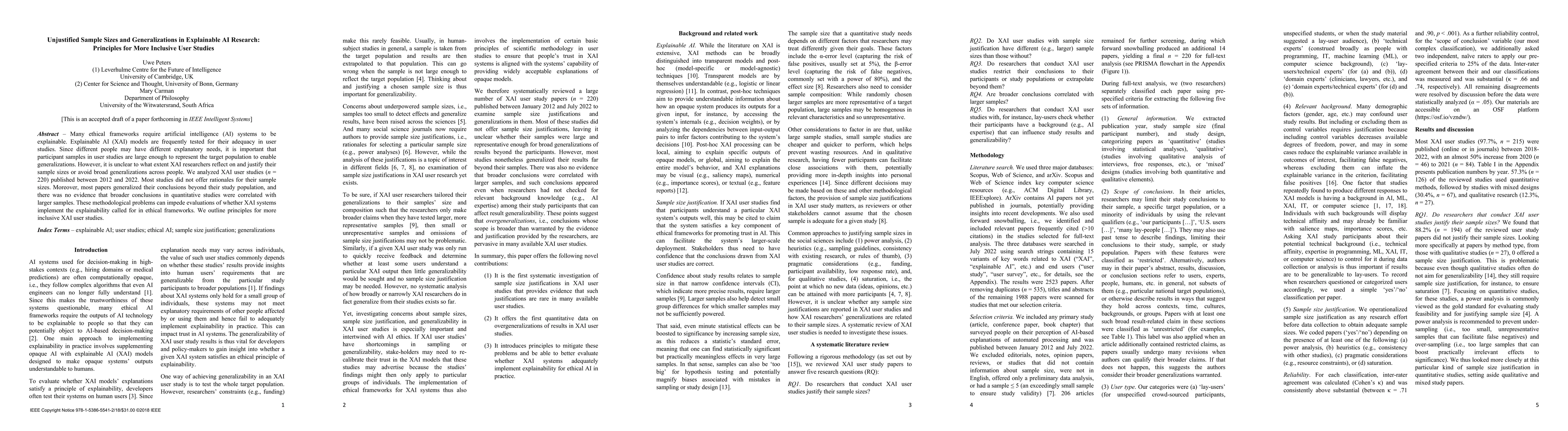 Thumbnail for Unjustified Sample Sizes and Generalizations in Explainable AI Research:
  Principles for More Inclusive User Studies