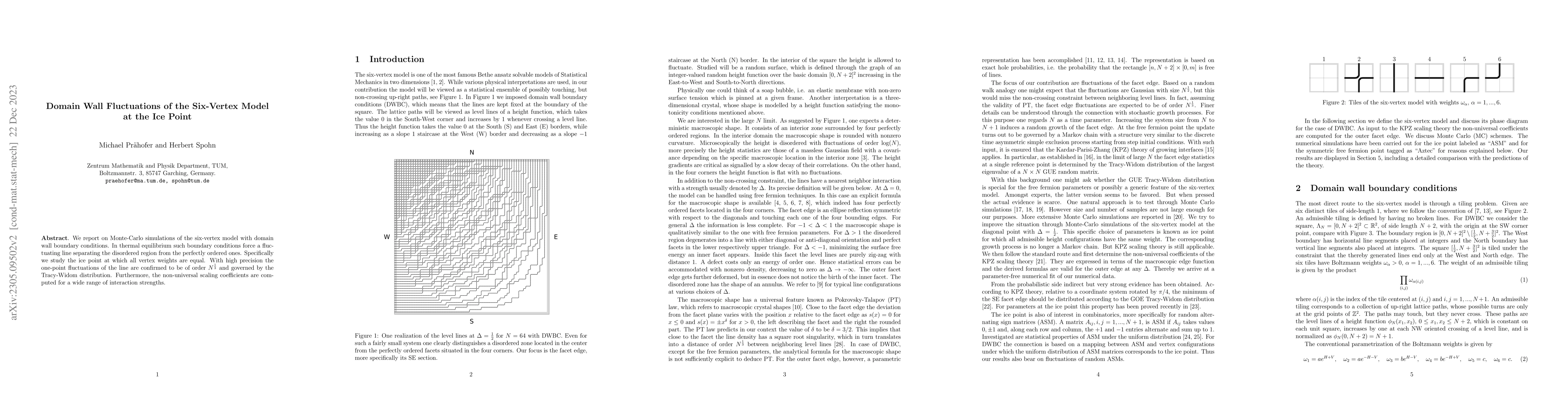 Thumbnail for Domain wall fluctuations of the six-vertex model at the ice point