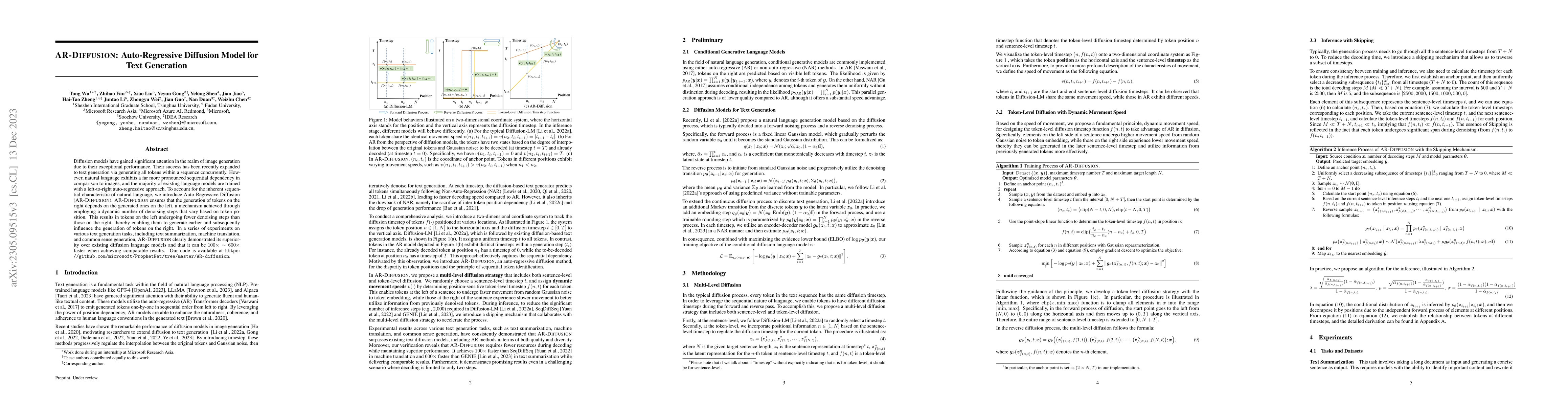 Thumbnail for AR-Diffusion: Auto-Regressive Diffusion Model for Text Generation