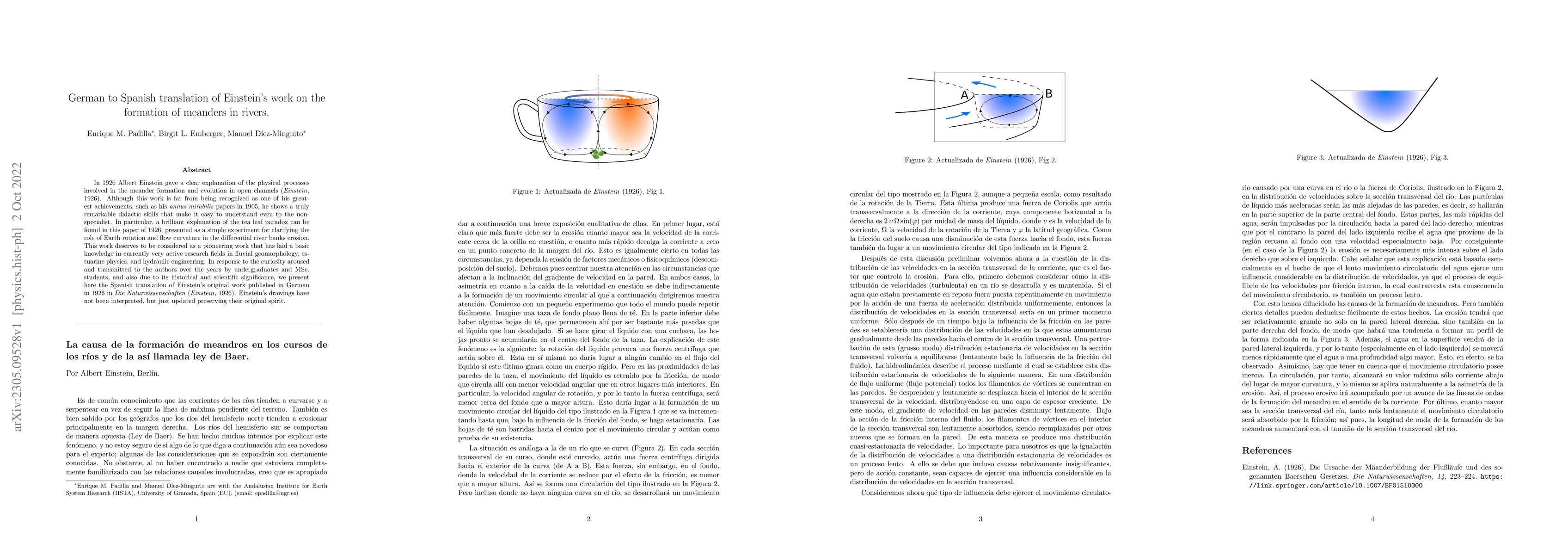 Thumbnail for German to Spanish translation of Einstein's work on the formation of
  meanders in rivers