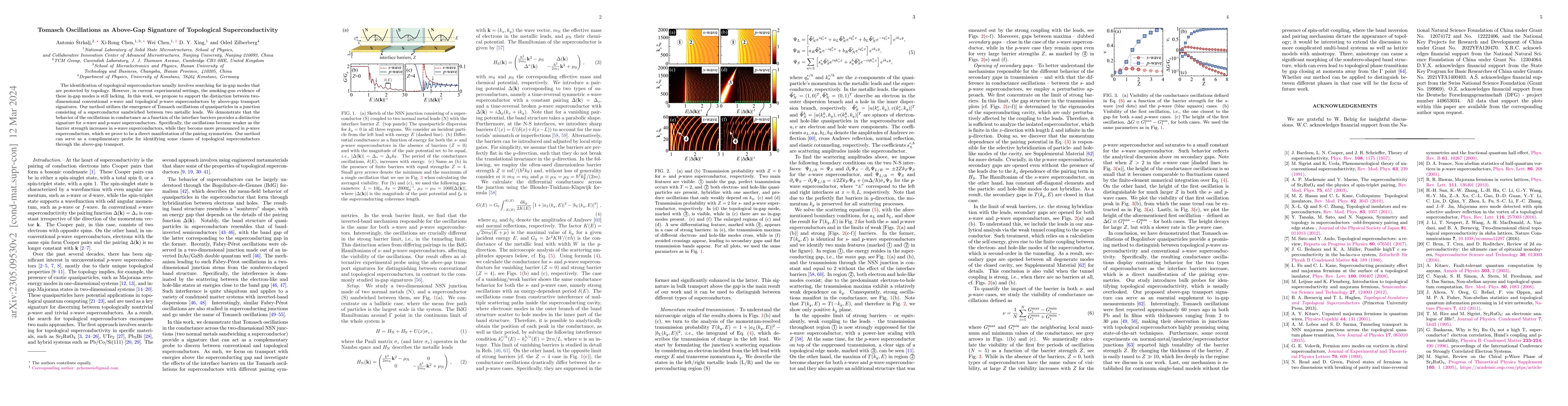 Thumbnail for Tomasch Oscillations as Above-Gap Signature of Topological
  Superconductivity