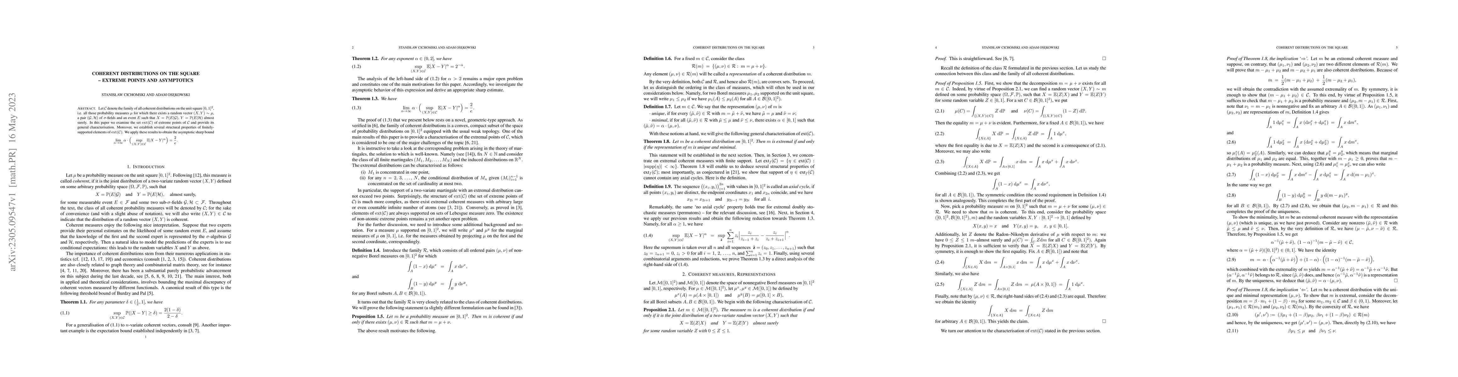 Thumbnail for Coherent distributions on the square $\unicode{x2013}$ extreme points
  and asymptotics