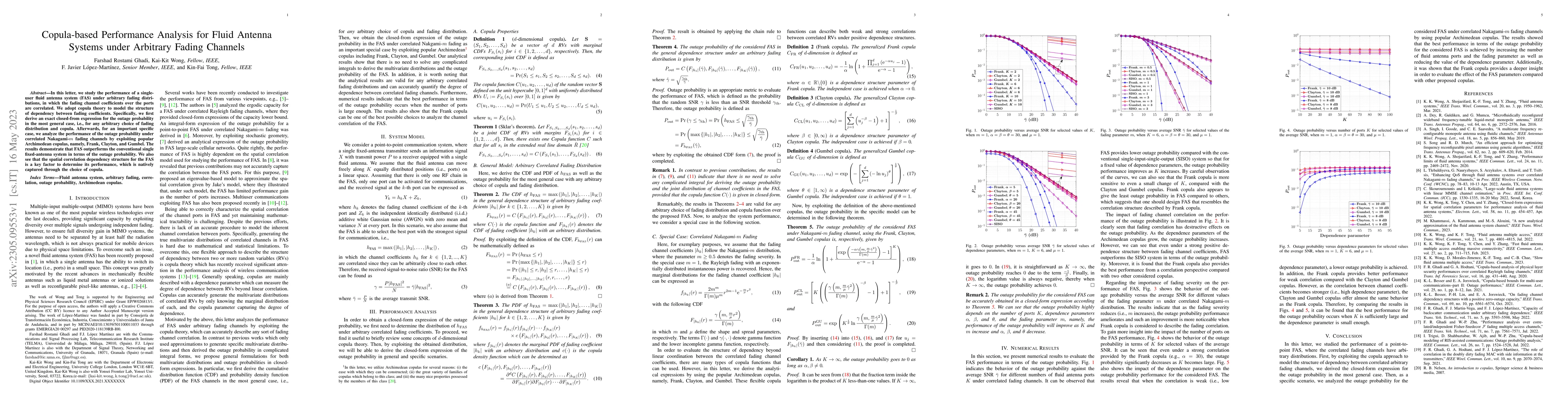 Thumbnail for Copula-based Performance Analysis for Fluid Antenna Systems under
  Arbitrary Fading Channels