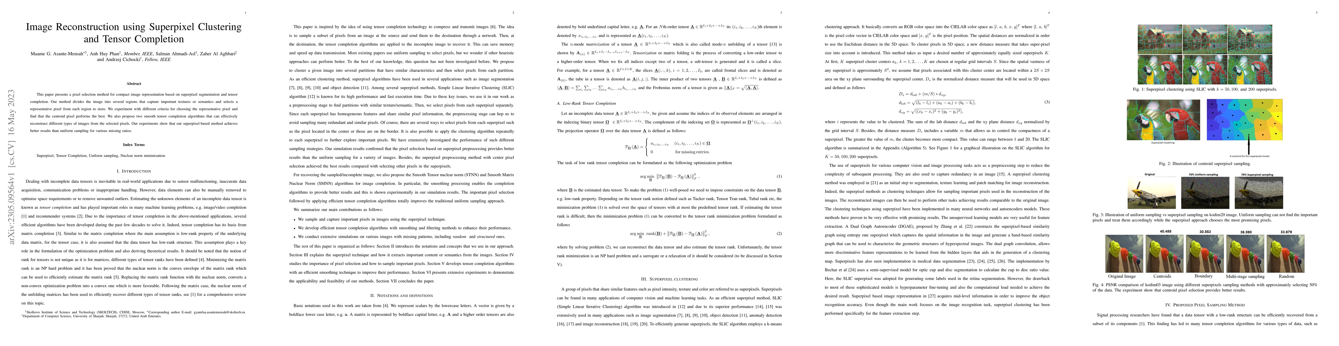 Thumbnail for Image Reconstruction using Superpixel Clustering and Tensor Completion