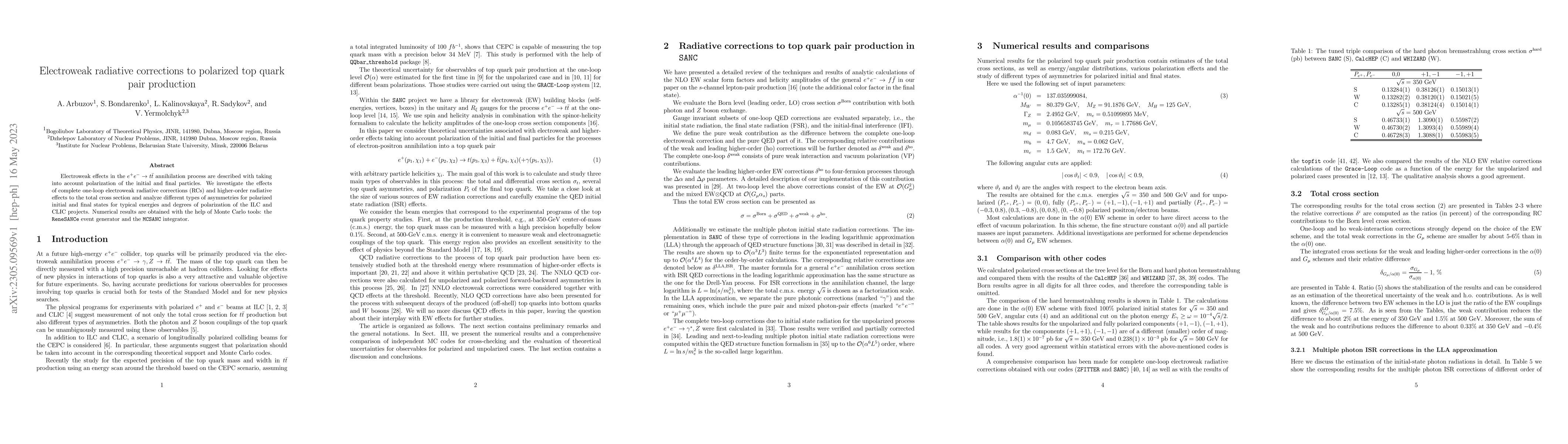 Thumbnail for Electroweak radiative corrections to polarized top quark pair production