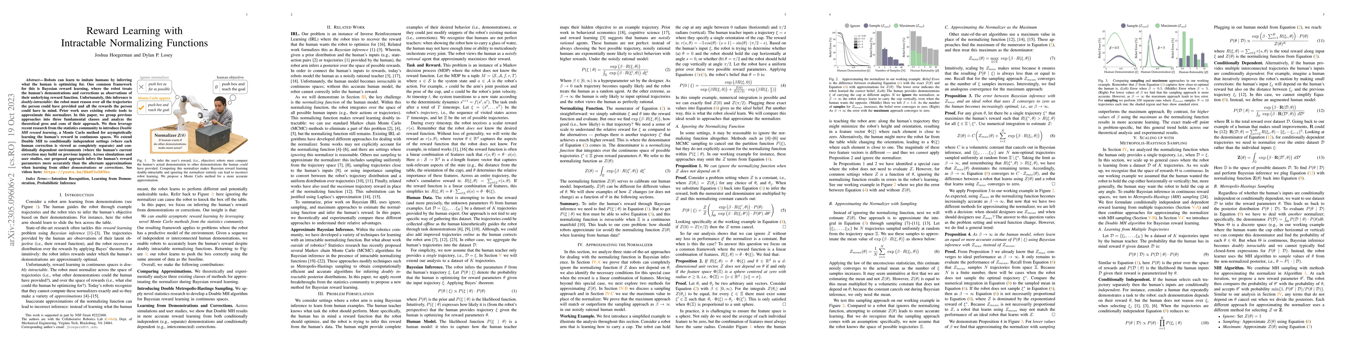 Thumbnail for Reward Learning with Intractable Normalizing Functions