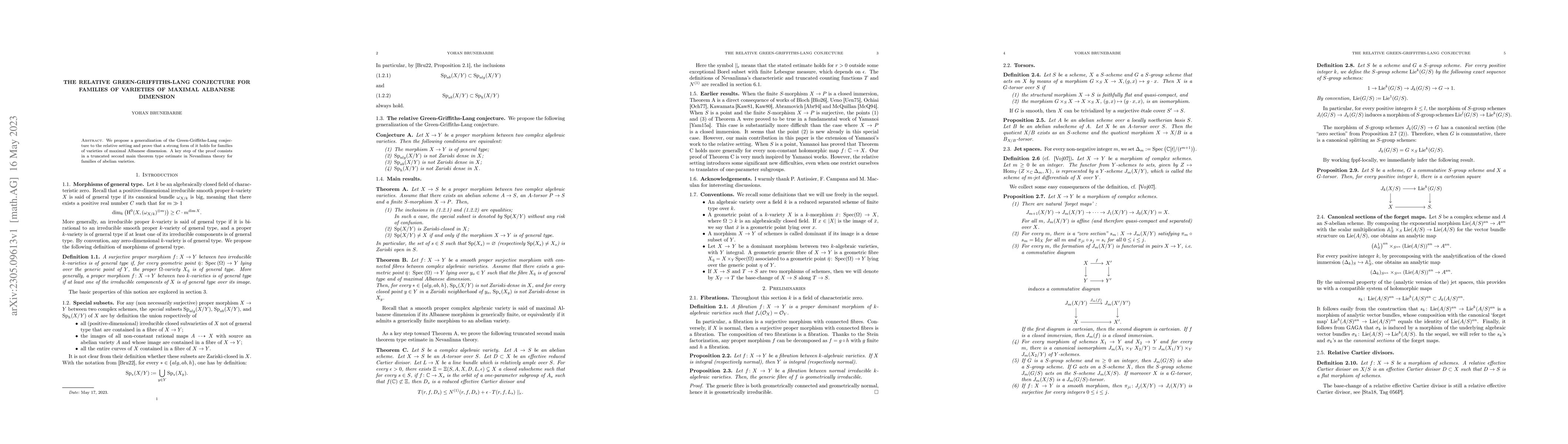 Thumbnail for The relative Green-Griffiths-Lang conjecture for families of varieties
  of maximal Albanese dimension