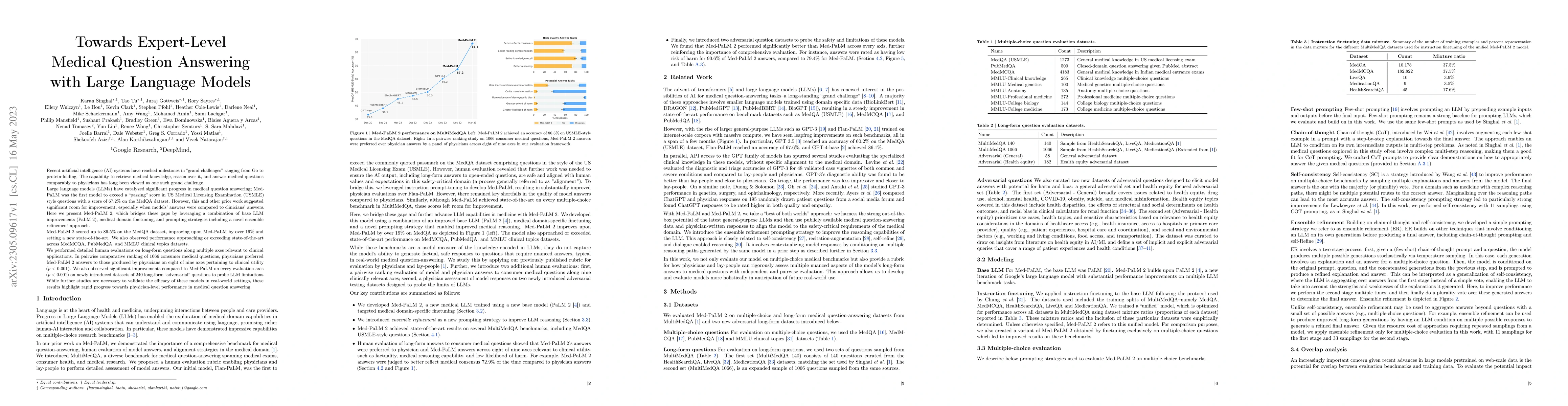 Thumbnail for Towards Expert-Level Medical Question Answering with Large Language
  Models