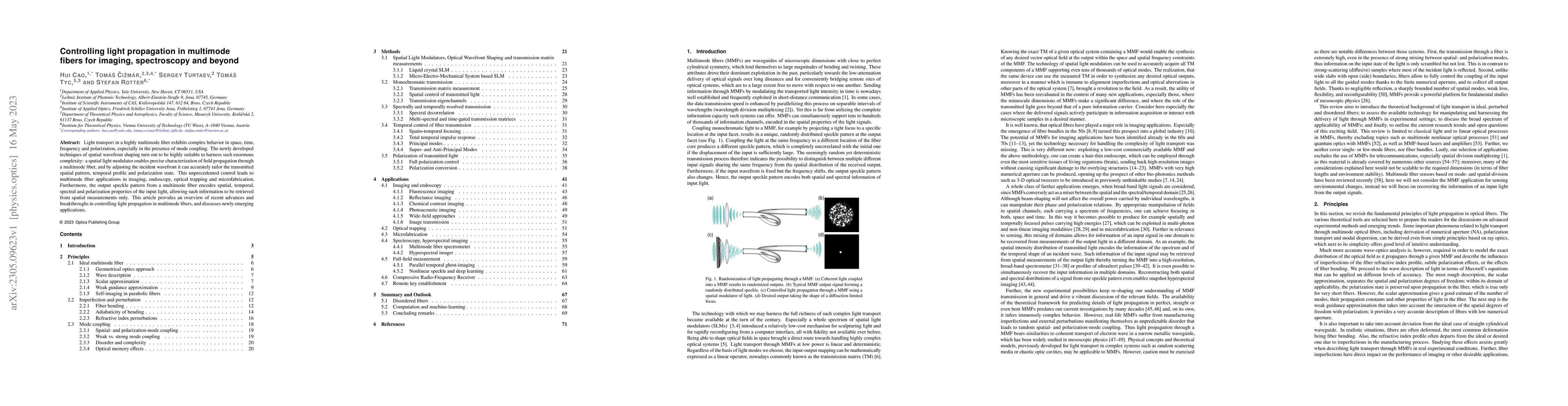 Thumbnail for Controlling light propagation in multimode fibers for imaging,
  spectroscopy and beyond