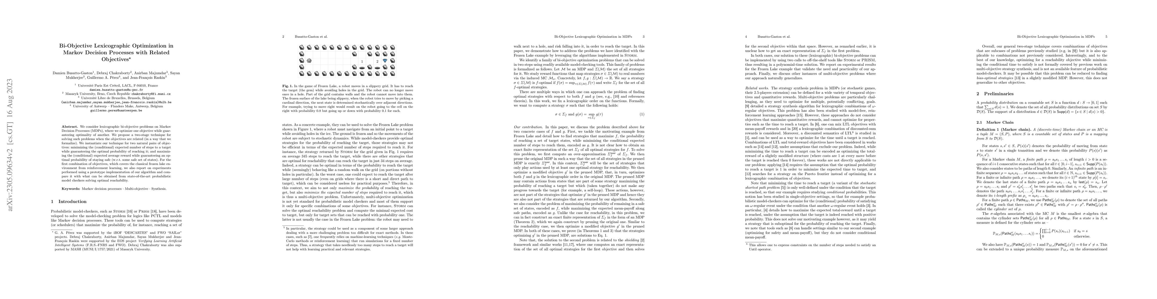 Thumbnail for Bi-Objective Lexicographic Optimization in Markov Decision Processes
  with Related Objectives