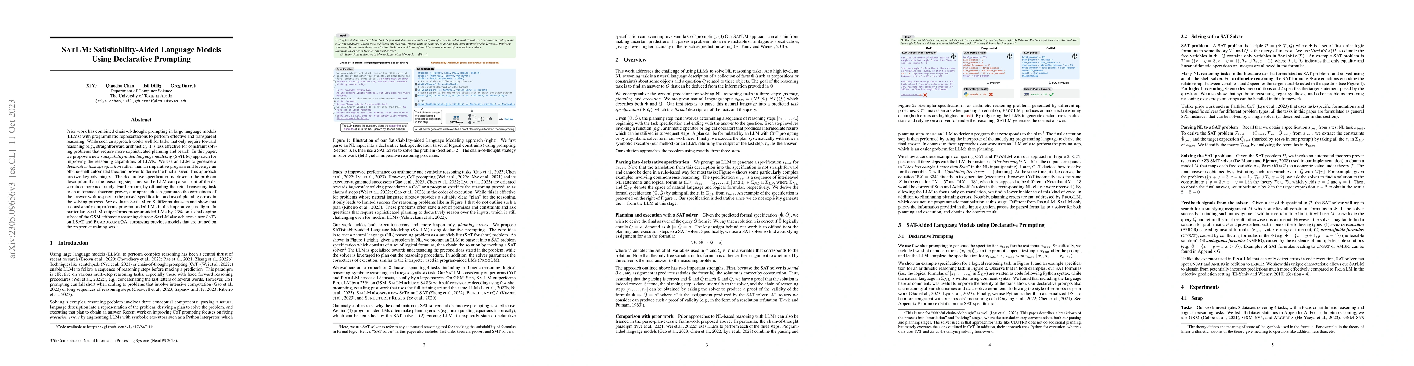 Thumbnail for SatLM: Satisfiability-Aided Language Models Using Declarative Prompting