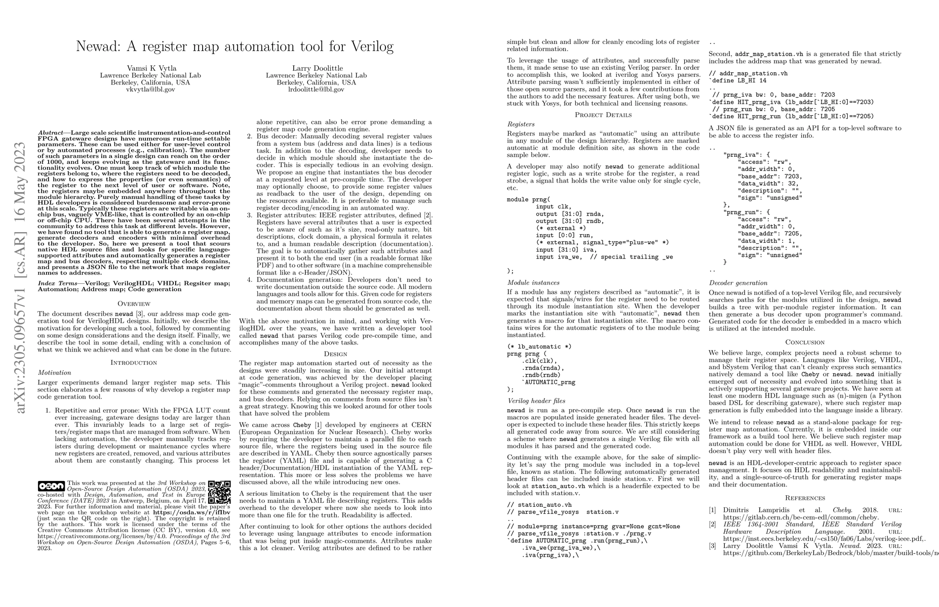 Thumbnail for Newad: A register map automation tool for Verilog