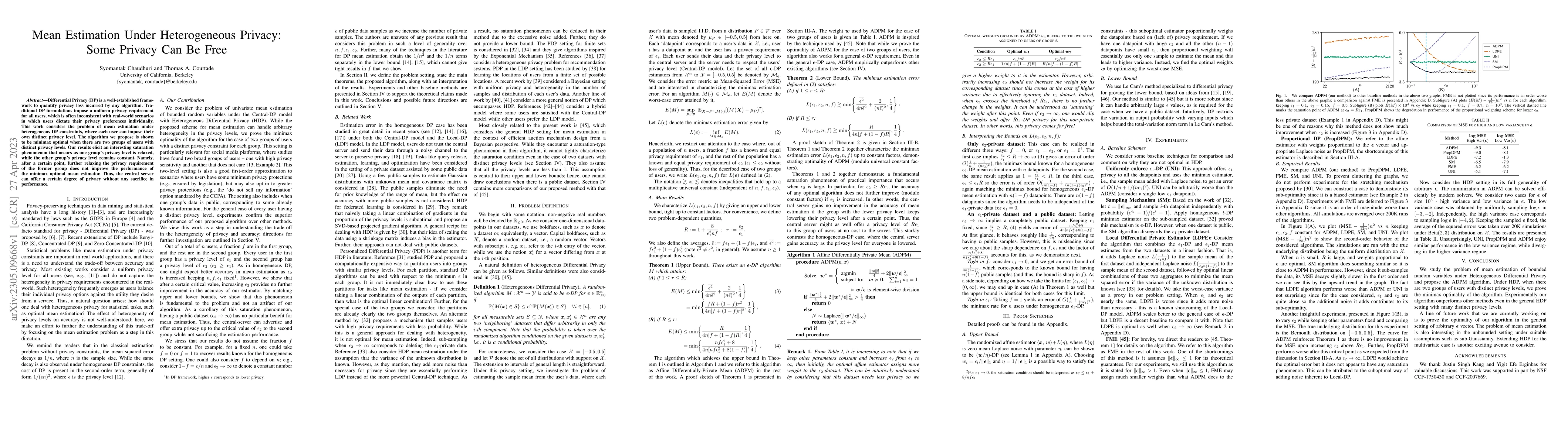 Thumbnail for Mean Estimation Under Heterogeneous Privacy: Some Privacy Can Be Free