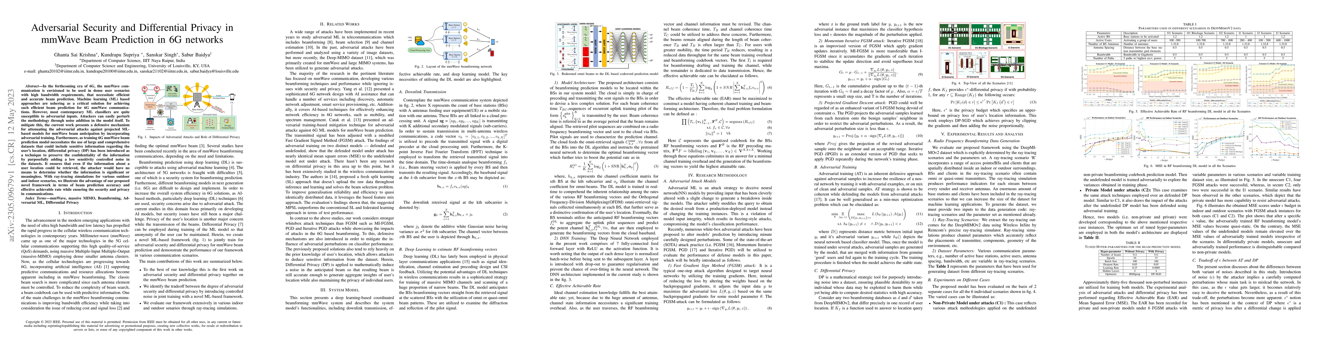 Thumbnail for Adversarial Security and Differential Privacy in mmWave Beam Prediction
  in 6G networks