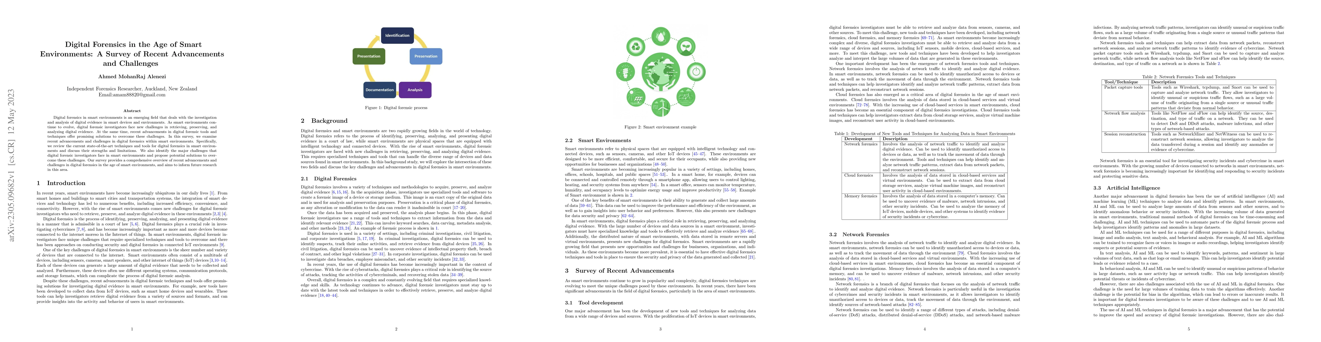 Thumbnail for Digital Forensics in the Age of Smart Environments: A Survey of Recent
  Advancements and Challenges