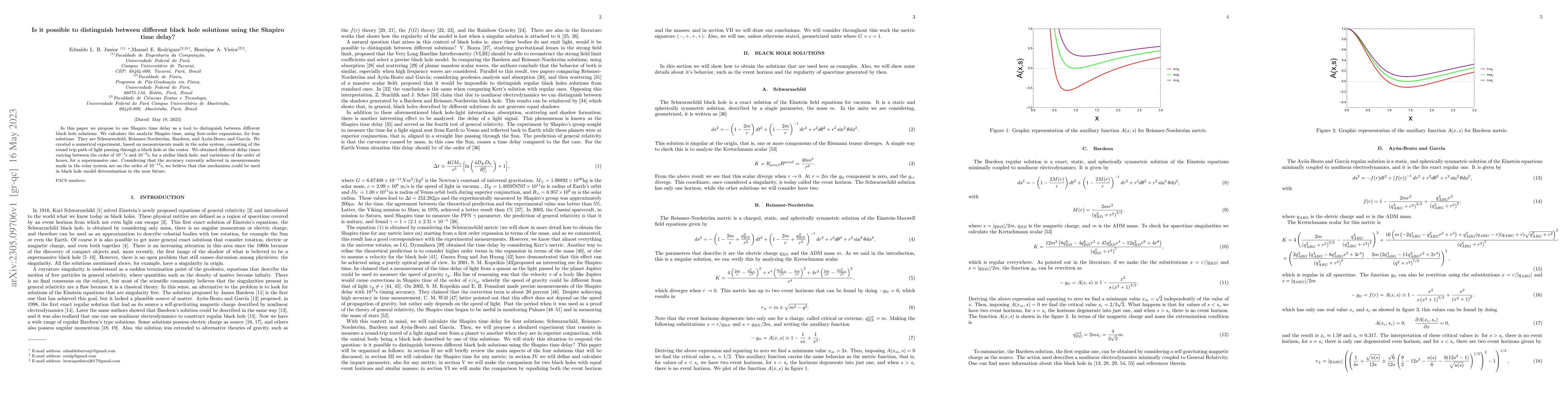 Thumbnail for Is it possible to distinguish between different black hole solutions
  using the Shapiro time delay?