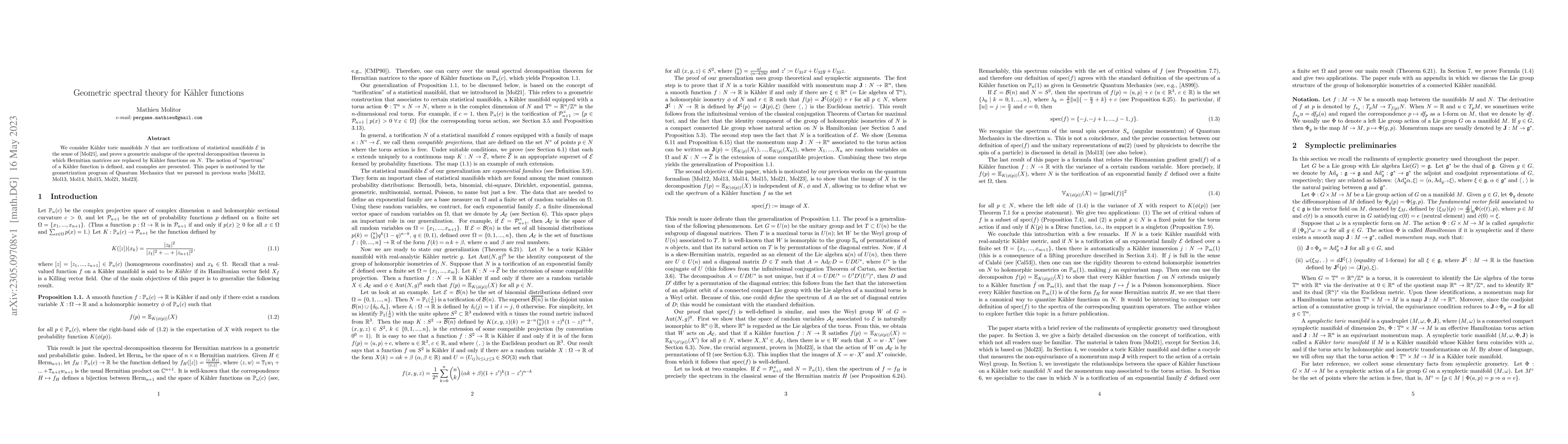 Thumbnail for Geometric spectral theory for K\"ahler functions