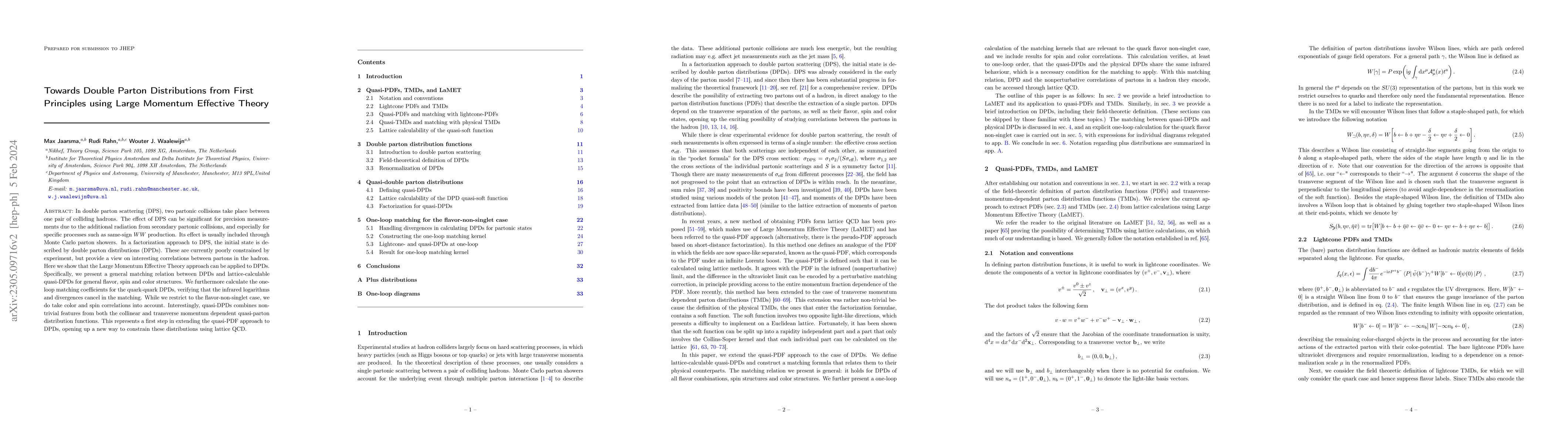 Thumbnail for Towards Double Parton Distributions from First Principles using Large
  Momentum Effective Theory