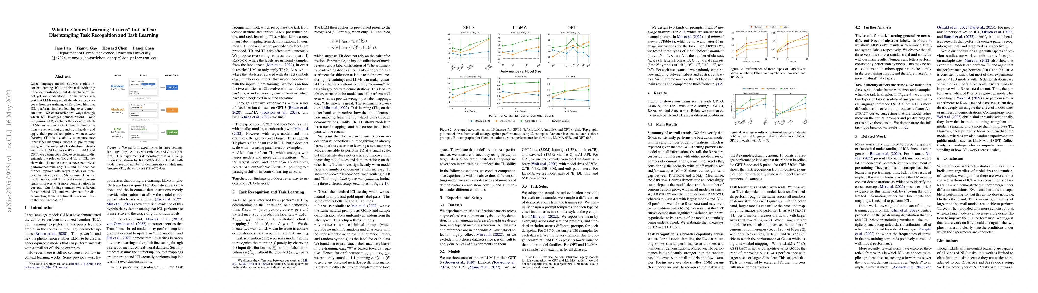 Thumbnail for What In-Context Learning "Learns" In-Context: Disentangling Task
  Recognition and Task Learning