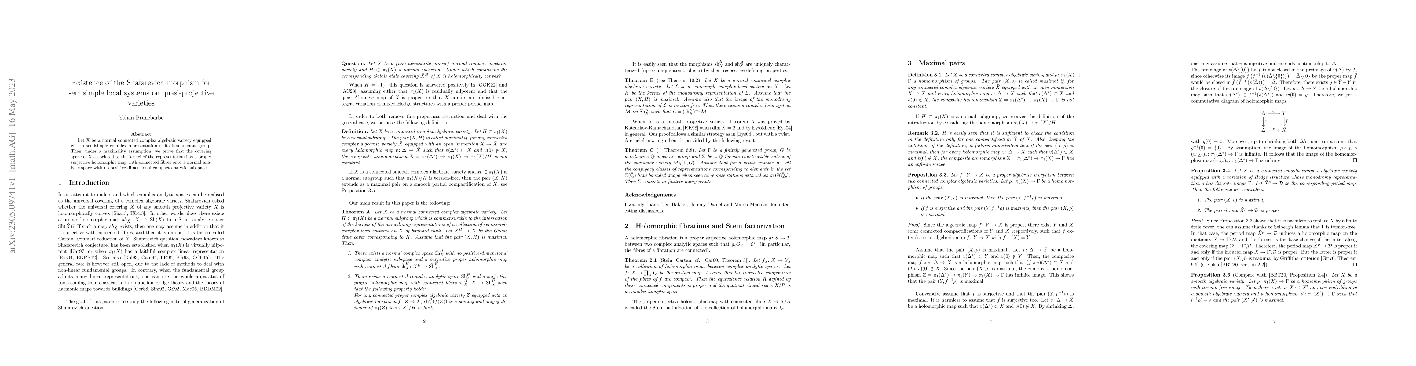 Thumbnail for Existence of the Shafarevich morphism for semisimple local systems on
  quasi-projective varieties