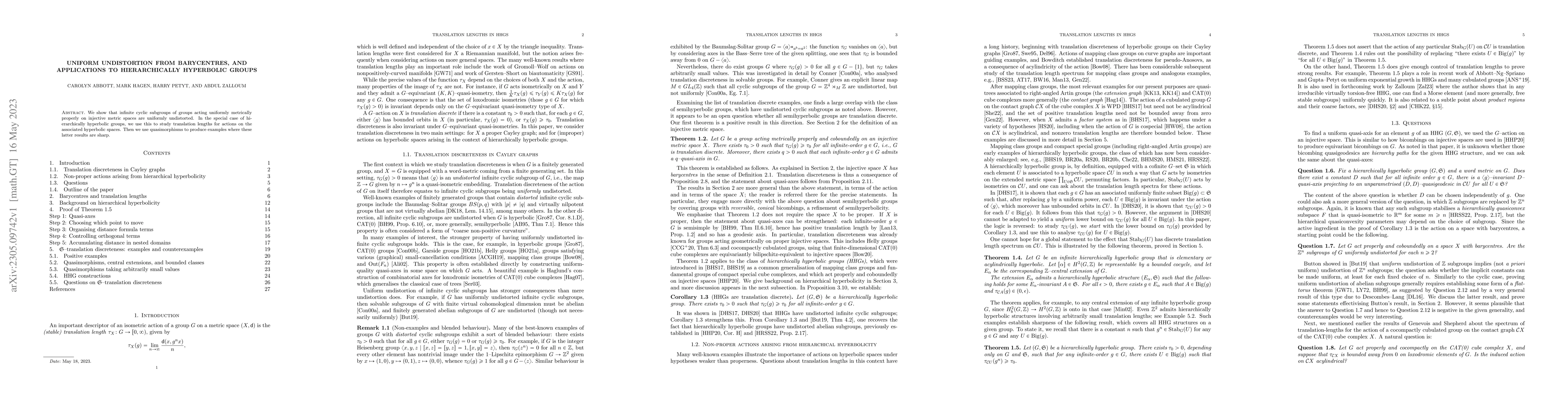 Thumbnail for Uniform undistortion from barycentres, and applications to
  hierarchically hyperbolic groups