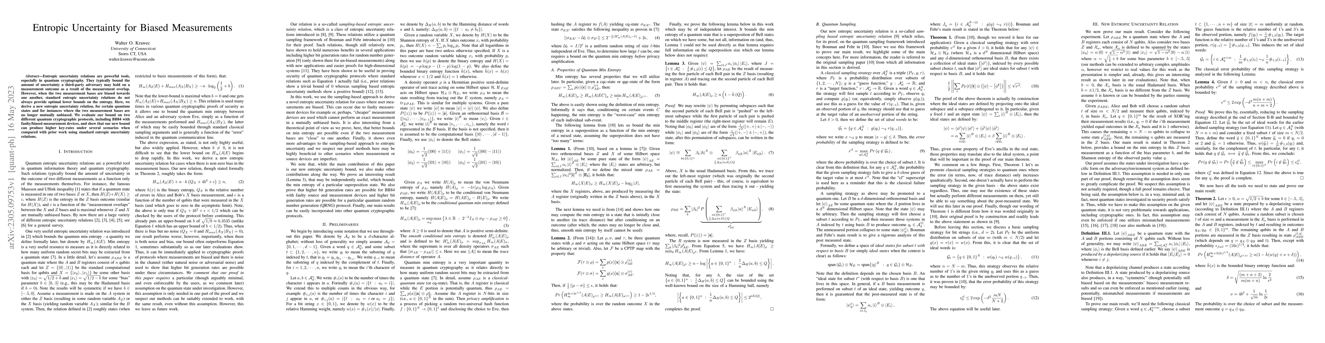Thumbnail for Entropic Uncertainty for Biased Measurements