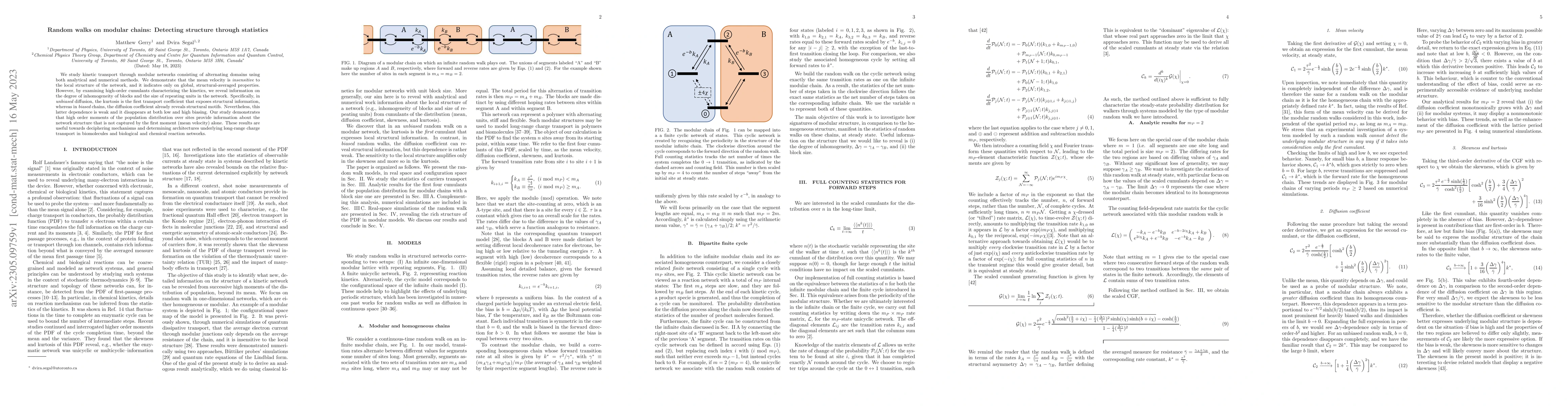 Thumbnail for Random walks on modular chains: Detecting structure through statistics