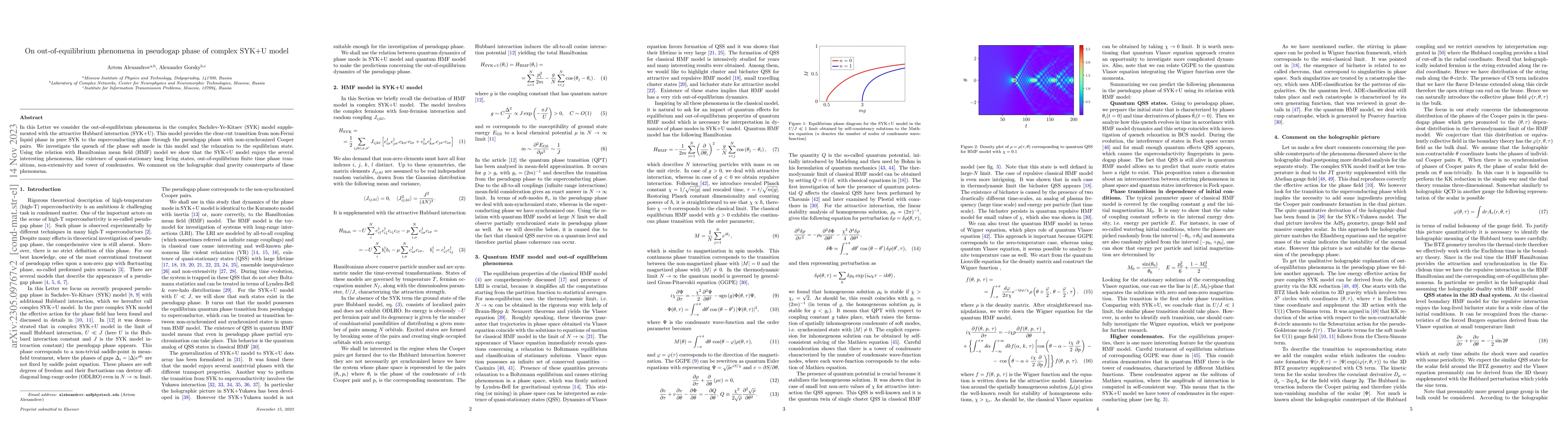 Thumbnail for On out-of-equilibrium phenomena in pseudogap phase of complex SYK+U
  model