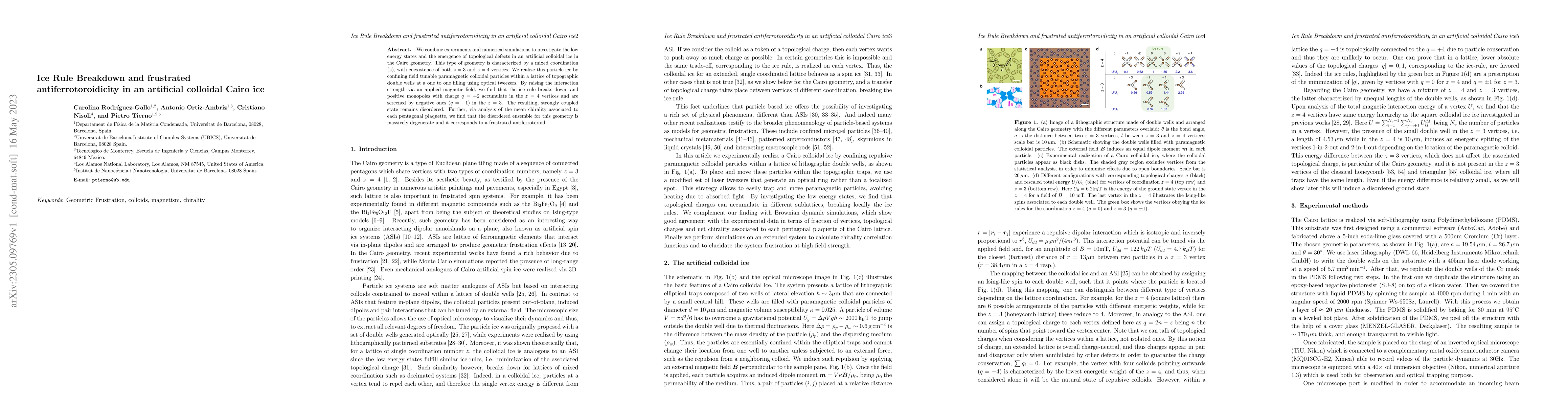 Thumbnail for Ice Rule Breakdown and frustrated antiferrotoroidicity in an artificial
  colloidal Cairo ice