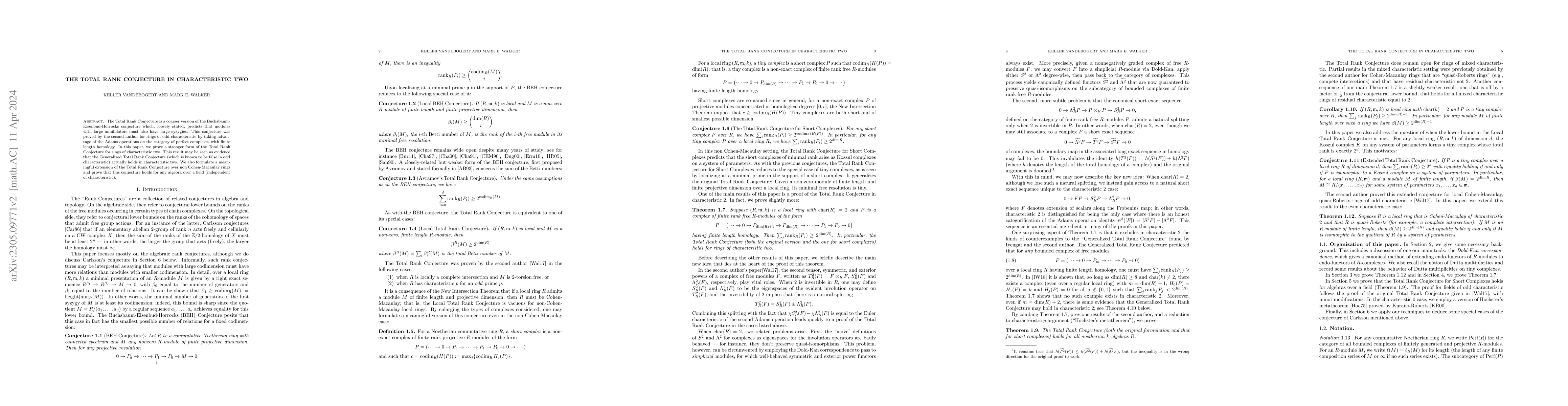 Thumbnail for The Total Rank Conjecture in Characteristic Two