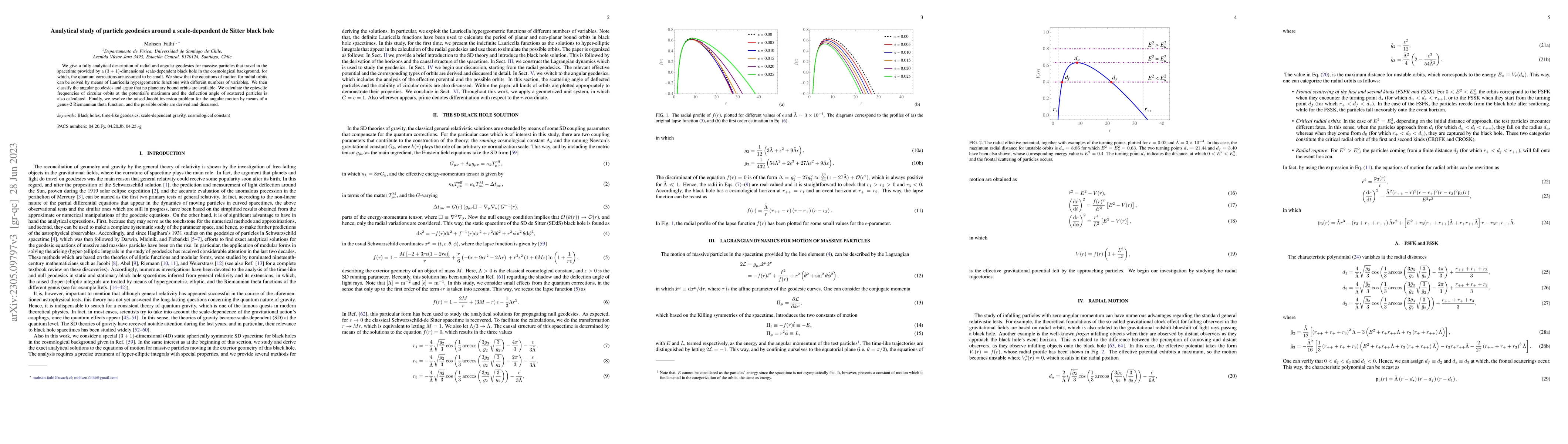 Thumbnail for Analytical study of particle geodesics around a scale-dependent de
  Sitter black hole