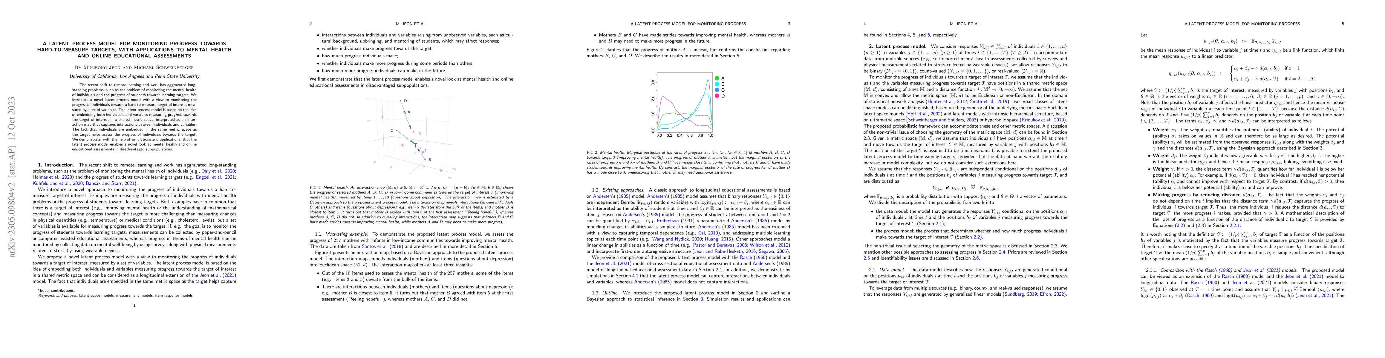 Thumbnail for A latent process model for monitoring progress towards hard-to-measure
  targets, with applications to mental health and online educational
  assessments