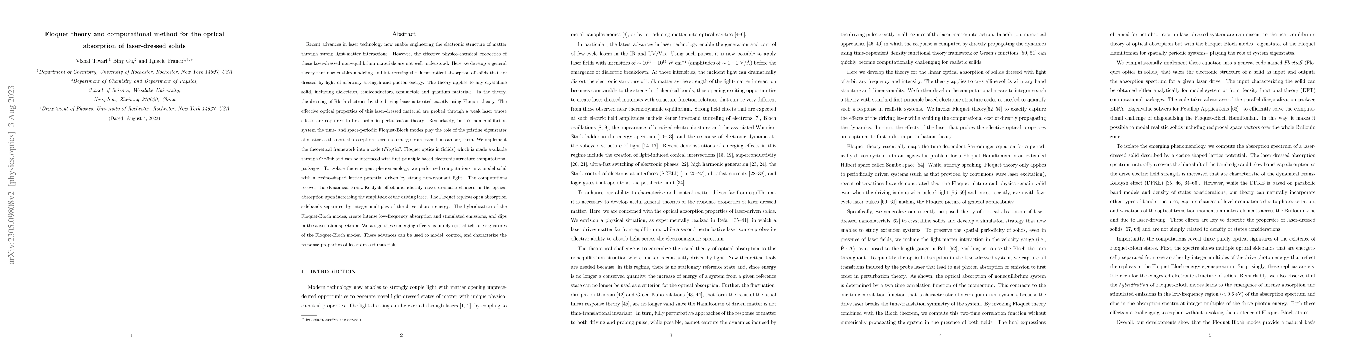Thumbnail for Floquet theory and computational method for the optical absorption of
  laser-dressed solids