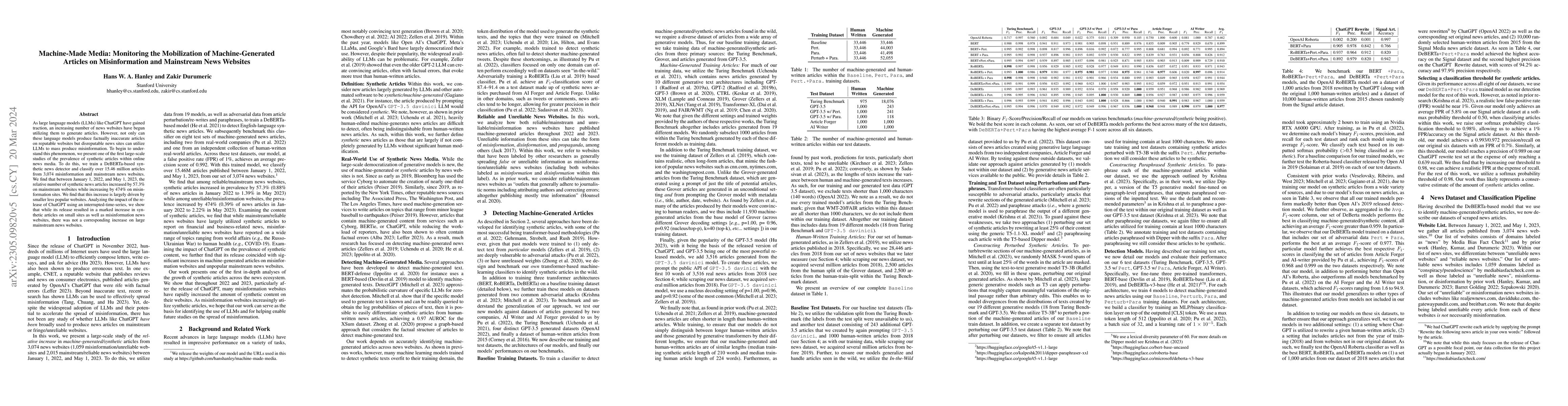 Thumbnail for Machine-Made Media: Monitoring the Mobilization of Machine-Generated
  Articles on Misinformation and Mainstream News Websites